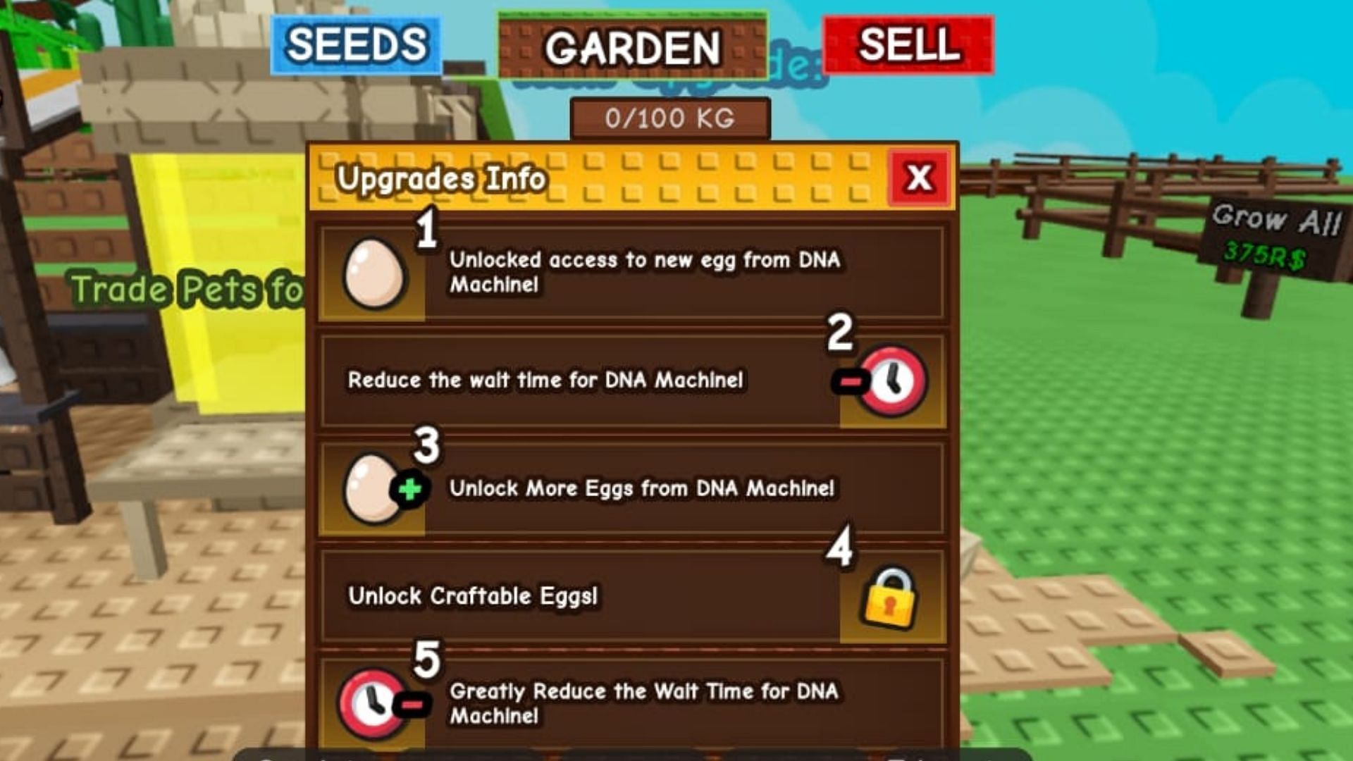 All upgrades for the DNA Machine (Image via Roblox)